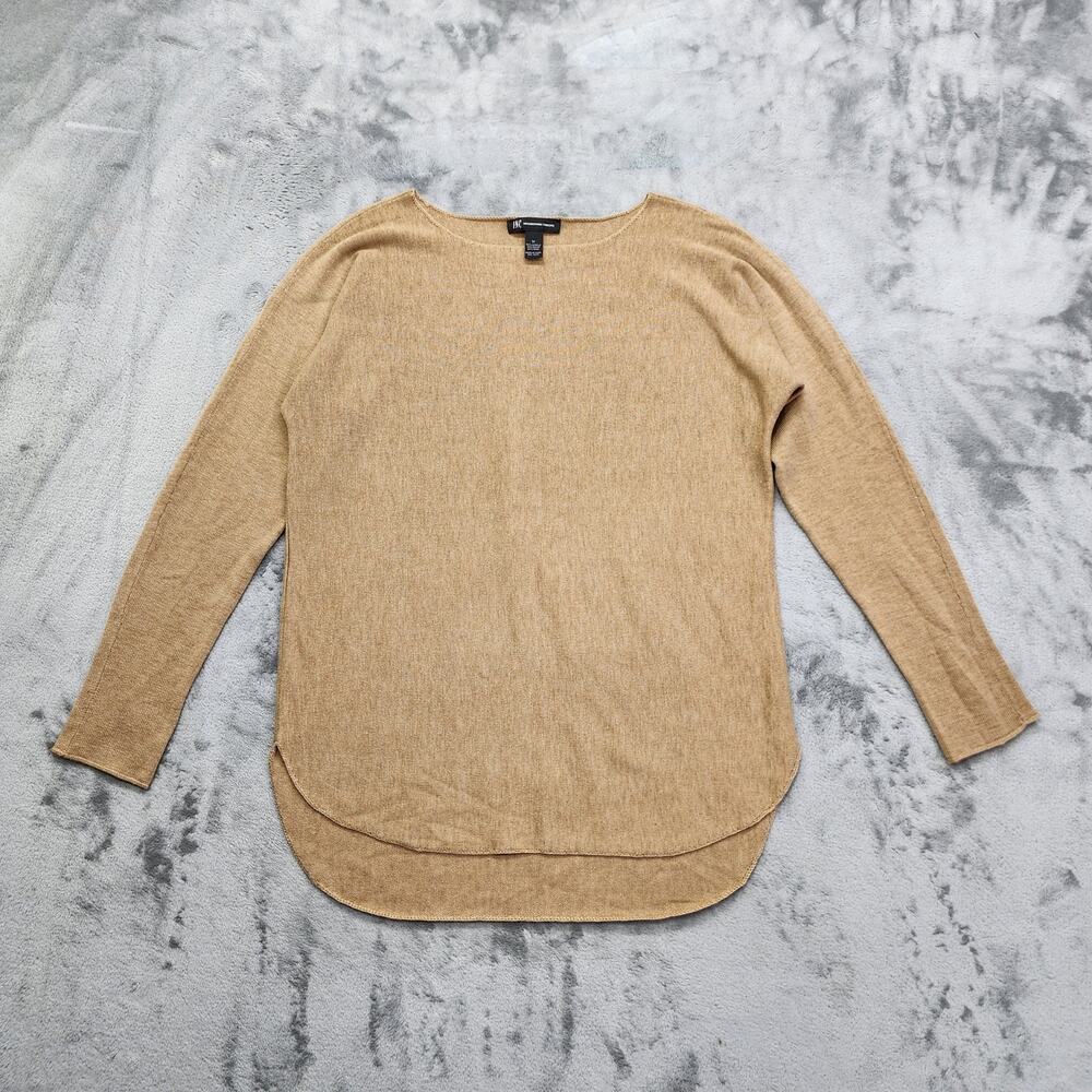 INC International Concepts‎ Sweater Womens M Tan Wool Blend High Low Pullover